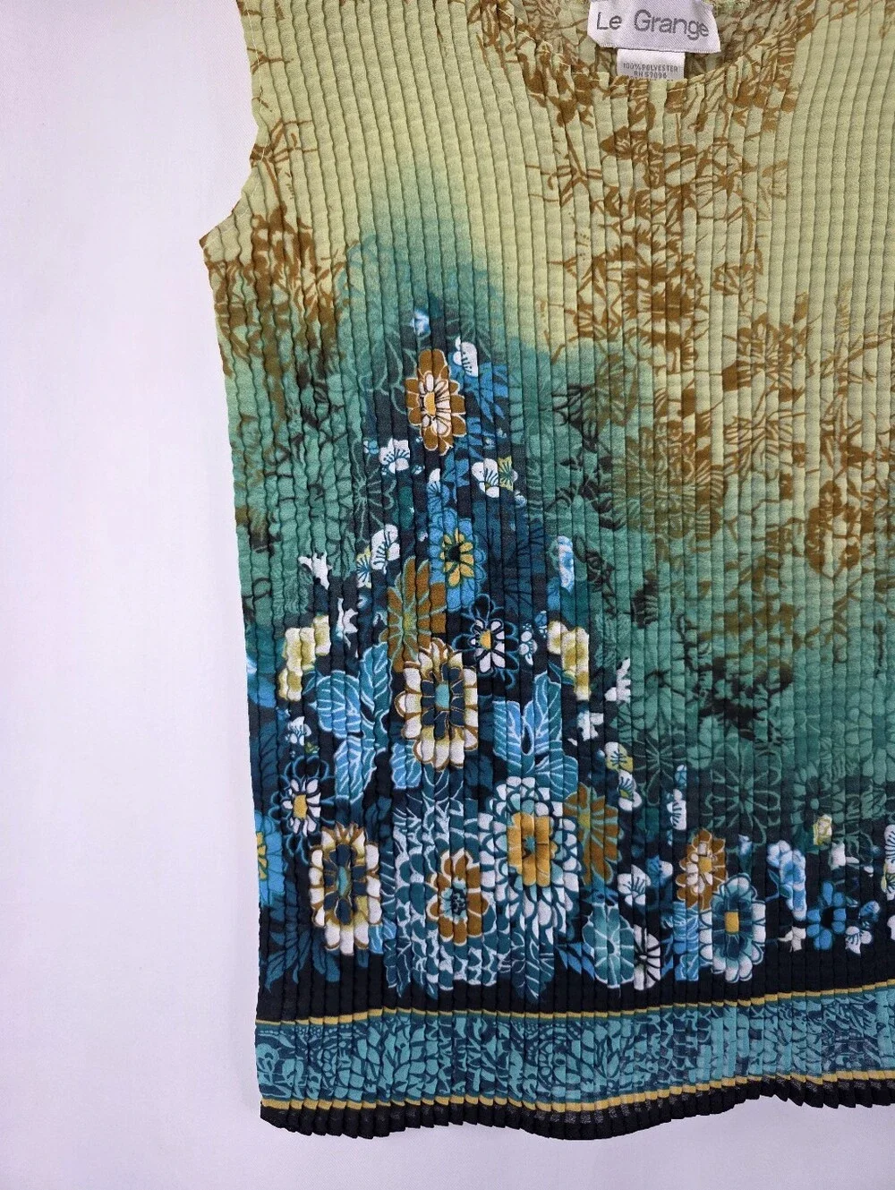 Le Grange Y2K Women's Size Medium Waffle Stretch Blouse Crinkle Blue Floral 2000 - Picture 6 of 14